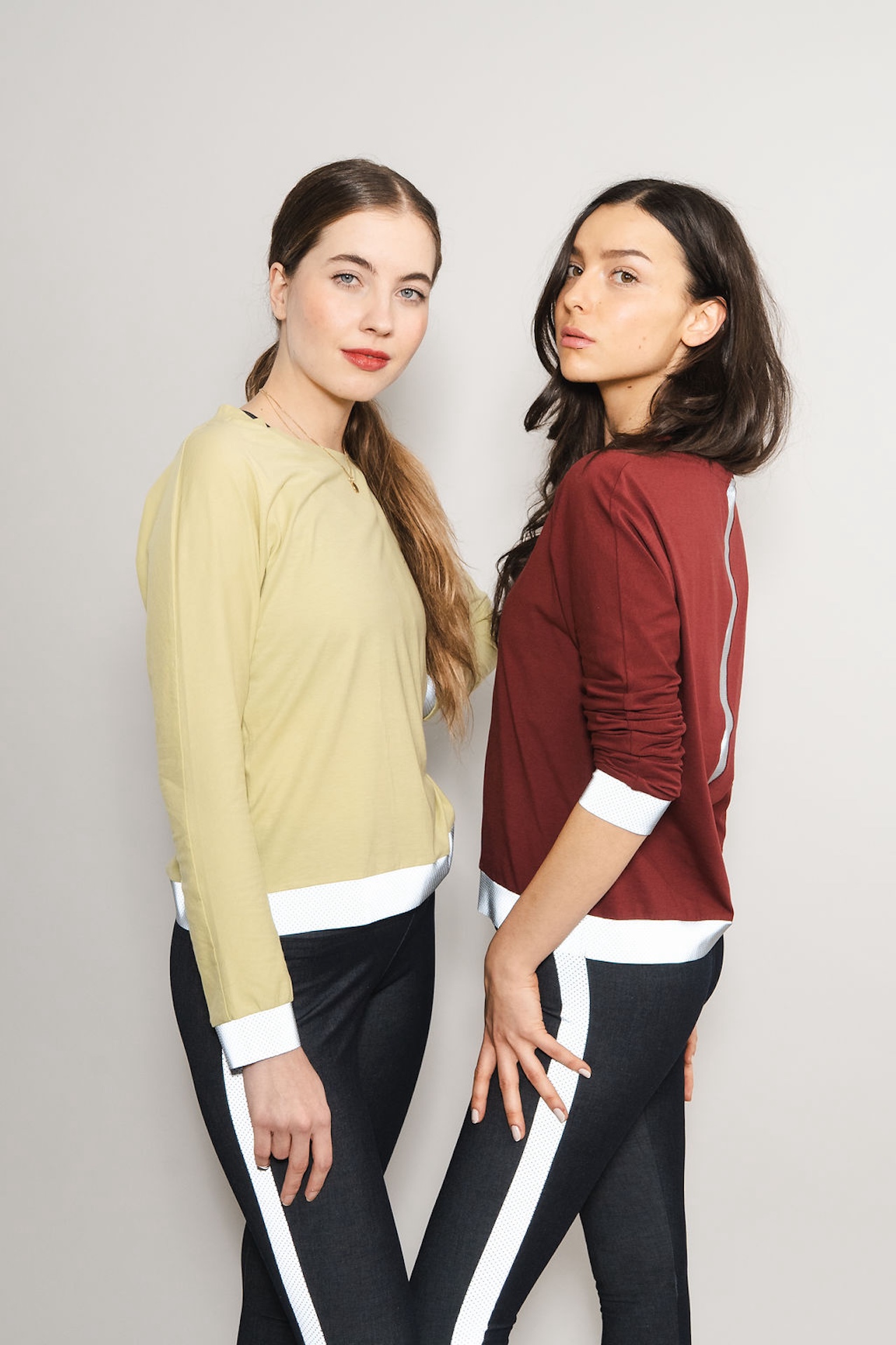 Ragalanshirt-reflektierend-sport-damen-hellgrün und weinrot